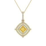 November Birthstone Citrine 14K Gold Necklace Double Halo Cushion-1.70 ct - Yellow Gold