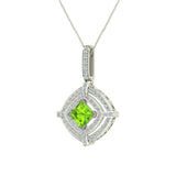 Peridot & Diamond 14k Gold Necklace Double Halo With Chain 1.70 ct - White Gold