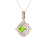 Peridot & Diamond 14k Gold Necklace Double Halo With Chain 1.70 ct - Rose Gold