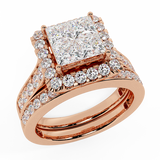 Princess Cut Wedding Rings Set for Women 18K Gold Quad Illusion 1.80 ct tw (G, VS) - Rose Gold