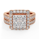 Princess Cut Wedding Rings Set for Women 14K Gold Quad Illusion 1.80 ct tw (G, SI) - Rose Gold