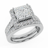 Princess Cut Wedding Rings Set for Women 18K Gold Quad Illusion 1.80 ct tw (G, VS) - White Gold