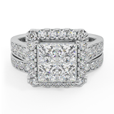 Princess Cut Wedding Rings Set for Women 18K Gold Quad Illusion 1.80 ct tw (G, VS) - White Gold