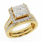 Princess Cut Wedding Rings Set for Women 14K Gold Quad Illusion 1.80 ct tw-I1 - Yellow Gold