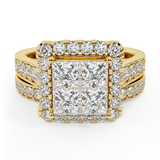Princess Cut Wedding Rings Set for Women 18K Gold Quad Illusion 1.80 ct tw (G, VS) - Yellow Gold