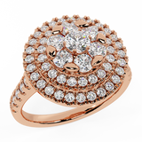 1.25 Ct Double Halo with Solitaire look Diamond Cluster Ring 18K Gold-G,VS - Rose Gold