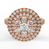 1.25 Ct Double Halo with Solitaire look Diamond Cluster Ring 14K Gold-I,I1 - Rose Gold