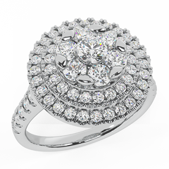 1.25 Ct Double Halo with Solitaire look Diamond Cluster Ring White Gold