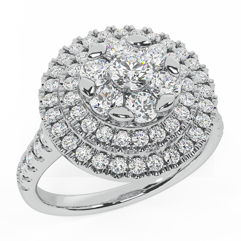 1.25 Ct Double Halo with Solitaire look Diamond Cluster Ring 14K Gold-G,SI - White Gold
