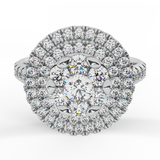 1.25 Ct Double Halo with Solitaire look Diamond Cluster Ring 18K Gold-G,VS - White Gold