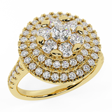 1.25 Ct Double Halo with Solitaire look Diamond Cluster Ring 14K Gold-I,I1 - Yellow Gold
