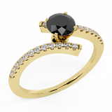 0.50 ct Black & White Promise Ring Bypass Setting 14k Gold-SI - Yellow Gold