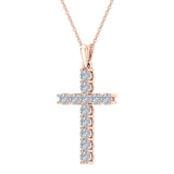Diamond Cross Necklace for Women 14K Gold 0.60 ct 27 mm-I1 - Rose Gold