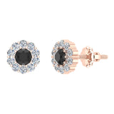 Black Diamond Stud Earrings Round Cut Halo Earrings 14K Gold 0.75 carat - Rose Gold