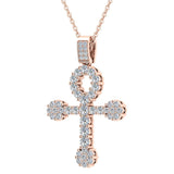 Diamond Cross Necklace for Women 18K Gold 3.00 ct 27 mm G,SI - Rose Gold
