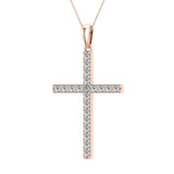 Diamond Cross Necklace for Women 14K Gold 1.05 ct 27 mm-I2 - Rose Gold