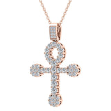 Diamond Cross Necklace for Women 14K Gold 3.00 ct 27 mm I,I1 - Rose Gold