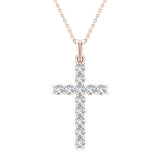 Diamond Cross Necklace for Women 14K Gold 0.50 ct 27 mm-I2 - Rose Gold