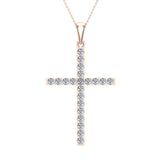 Diamond Cross Necklace for Women 14K Gold 1.05 ct 27 mm-I1 - Rose Gold
