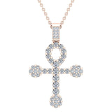 Diamond Cross Necklace for Women 14K Gold 3.00 ct 27 mm L,I2 - Rose Gold