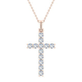 Diamond Cross Necklace for Women 14K Gold 0.50 ct 27 mm-I1 - Rose Gold