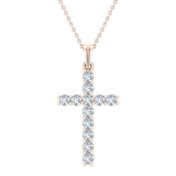 Diamond Cross Necklace for Women 14K Gold 0.60 ct 27 mm-I1 - Rose Gold