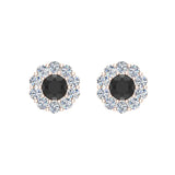 Black Diamond Stud Earrings Round Cut Halo Earrings 14K Gold 0.75 carat - White Gold