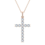 Diamond Cross Necklace for Women 14K Gold 0.60 ct 27 mm-I2 - Rose Gold