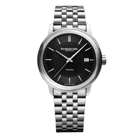 Maestro Men's Automatic Black Dial Silver Date Watch, 40mm stainless steel, black dial, silver indexes (2237-ST-20001)