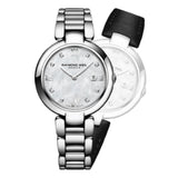 Shine Ladies Quartz Silver Watch, 32mm white mother-of-pearl, with Roman numerals and set with diamonds (1600-ST-00995)