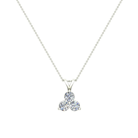 Three Stone CZ Solitaire Necklace 14k Gold Finish