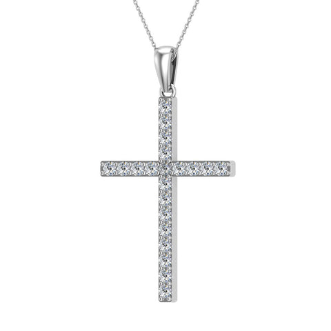 Diamond Cross Necklace for Women 14K Gold 1.05 ct 27 mm-I1 - White Gold