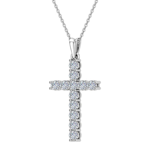 Diamond Cross Necklace for Women 18K Gold 0.60 ct 27 mm-VS - White Gold