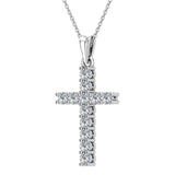 Diamond Cross Necklace for women 14K Gold 0.25 ct 27 mm-I1 - White Gold
