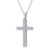 Diamond Cross Necklace for Women 14K Gold 0.60 ct 27 mm-I2 - White Gold