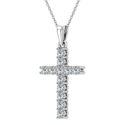 Diamond Cross Necklace for women 14K Gold 0.25 ct 27 mm-I2 - White Gold