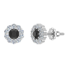 Black Diamond Stud Halo Earrings 14K White Gold 0.75 carat AGHE