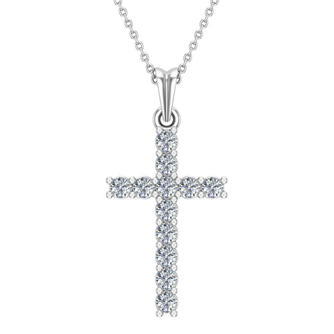 Diamond Cross Necklace for women 18K Gold 0.30 ctw 27 mm-G,VS1 - White Gold