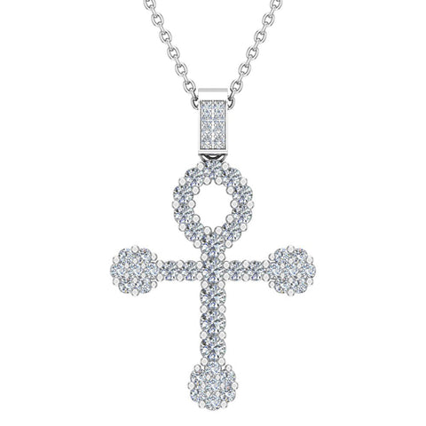 Diamond Cross Necklace for Women 18K Gold 3.00 ct 27 mm G,SI - White Gold