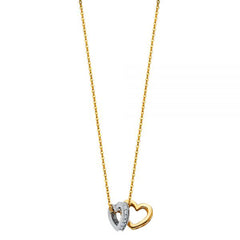 White Gold & Yellow Gold Heart Bezel Necklace Cz studded 14K Gold 18" Chain