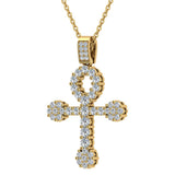 Diamond Cross Necklace for Women 14K Gold 3.00 ct 27 mm L,I2 - Yellow Gold