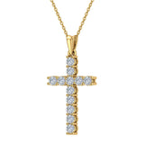 Diamond Cross Necklace for Women 14K Gold 0.50 ct 27 mm-I1 - Yellow Gold