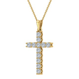 Diamond Cross Necklace for Women 14K Gold 0.60 ct 27 mm-I1 - Yellow Gold