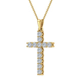 Diamond Cross Necklace for Women 14K Gold 0.36 ct 27 mm-I2 - Yellow Gold