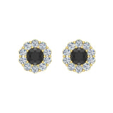 Black Diamond Stud Earrings Round Cut Halo Earrings 14K Gold 0.75 carat - Yellow Gold
