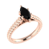 Black Marquise Cut Rope Setting Solitaire Engagement Ring 14K Gold - Rose Gold
