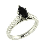 Black Marquise Cut Rope Setting Solitaire Engagement Ring 14K Gold - White Gold