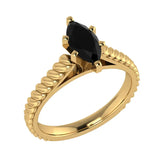 Black Marquise Cut Rope Setting Solitaire Engagement Ring 14K Gold - Yellow Gold