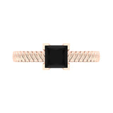 Black Princess Cut Rope Setting Solitaire Engagement Ring 14K Gold Glitz Design - Rose Gold