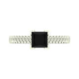 Black Princess Cut Rope Setting Solitaire Engagement Ring 14K Gold Glitz Design - White Gold